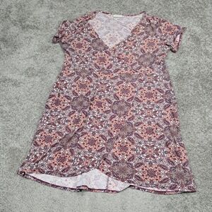 Bobbie Brooks Plus Size 1X Pink Purple Paisley Faux Wrap Short Sleeve Dress